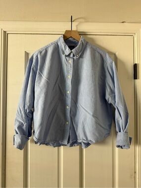 GAP Light Blue Cropped Oxford Button-Down Shirt
